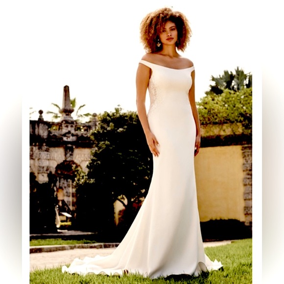 Bevan by Maggie Sottero, Ivory with Pewter Accent, Crepe Wedding Dress - Picture 1 of 11